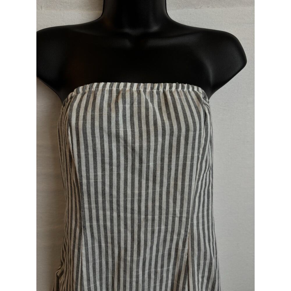Musera Strapless Maxi Dress Medium Gray White Stripe Pockets Coastal Grandmother - Picture 2 of 10